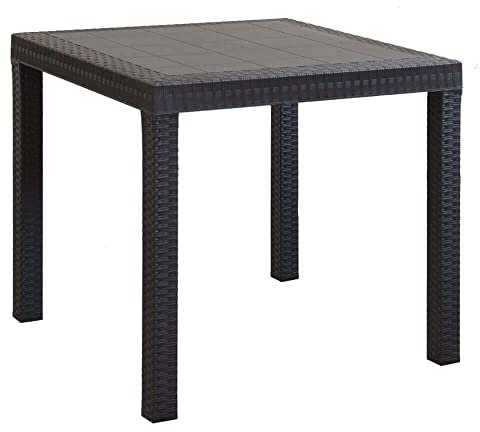 Briconess.com Quadratischer Gartentisch 80 x 80 cm aus Wicker mit verstellbaren Beinen und zentralem Loch für Sonnenschirm Nasa