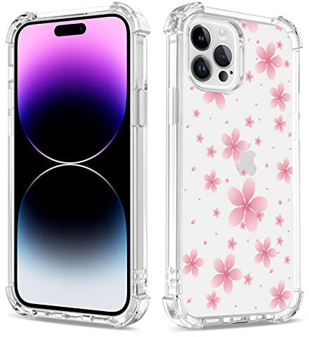 Bear Village Case for iPhone 14 Pro, Clear Anti-Yellowing Anti-Scratch TPU Silicone Cover for Girls and Woman, Shockproof Drop Protection Case for iPhone 14 Pro (6.1 inch), Red Cherry Blossoms
