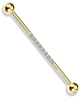 beyoutifulthings Industrial-Piercing Gold Zirkonia-Reihe Clear Industrial-Barbell Industrial-Bar Chirurgenstahl Stab-länge 38-mm