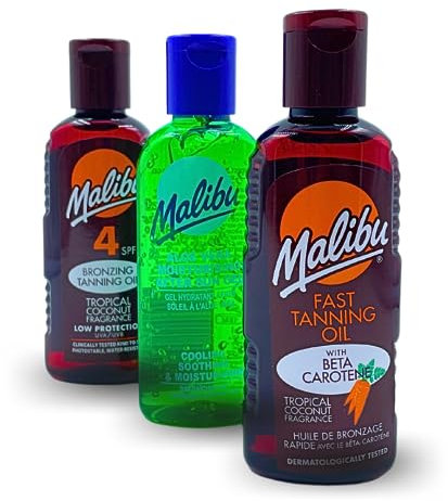Malibu Travel Pack Sonnenlotion SPF4, Bronzer und After Sun Lotion in Reisetasche 3 x 100 ml