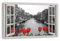 HUBDECO Leinwandbild Fensterblick Amsterdamer Tulpen Bild 100x70 cm - Landschaftsbilder auf Leinwand - Wandbilder Wohnzimmer - Bild Fenster mit Ausblick - Aesthetic Room Decor - Wanddeko Schlafzimmer