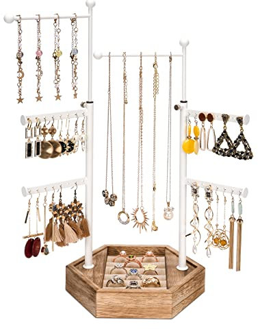 Emfogoo Porta Gioielli, Espositore Portagioie, Porta Collane da Appendere, Porta Collane da Tavolo, per Porta Collane Orecchini Gioielli Bracciali, Porta Orecchini con Una Base di Legno, Idea Regalo