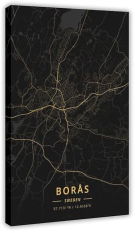 Boras Schweden Stadtkarten-Poster, Leinwand-Poster, Wandkunst, Dekordruck, Bild Gemälde für Wohnzimmer, Schlafzimmer, Dekoration, Rahmen, 50 x 75 cm