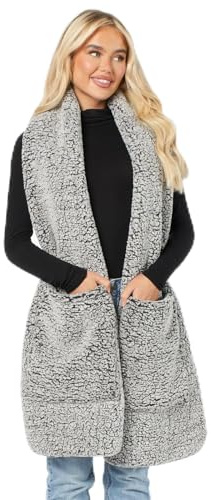 OHS Teddy Fleece Pocket Scarf, Super Soft Fluffy Scarves for Women Hand Neck Warmer Scarf Gifts for Women Warm Cosy Thermal Winter Scarfs with Pockets, Charcoal Grey