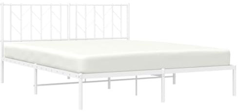 vidaXL Bettgestell, Bettrahmen mit Kopfteil, Bett Gästebett mit Stauraum, Metallbett Doppelbett Schlafzimmerbett, Weiß 160x200cm Metall