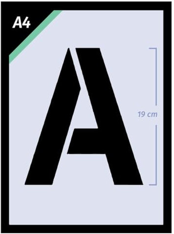 QBIX Ensemble de pochoirs de grande taille en trois grandes tailles (lettre de l'alphabet de 19 cm de hauteur – A4)