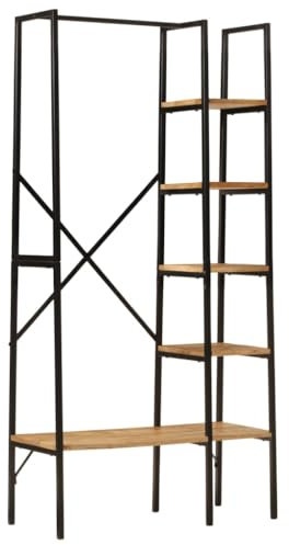 vidaXL Kleiderständer mit Ablagen, Garderobenständer mit Eisenrahmen, Standgarderobe Stilvoll Kompakt, Garderobe Flurgarderobe, Massivholz Mango Eisen