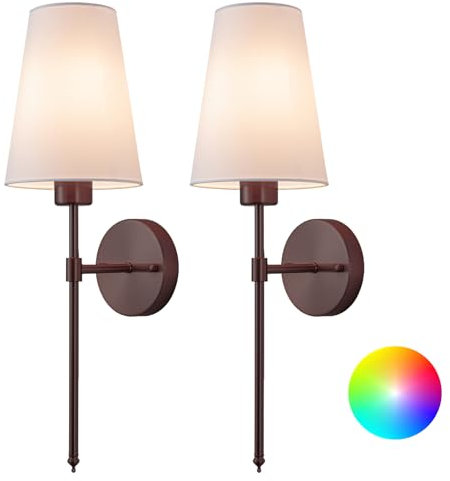 Aiehnid Battery Operated Wall sconces Set of Two,Wall Light Decor with Remote Control,RGB Wall Lights fixtures Wireless,Wall sconces for Bedside,Bedroom,Living Room(Color : Black)
