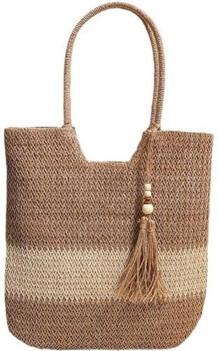 Tsffae Stroh-Strandtasche, Umhängetasche, Gewebte Tragetasche Quasten, Große Handtasche Für Damen, Strohhandtaschen, Rattan-Tasche