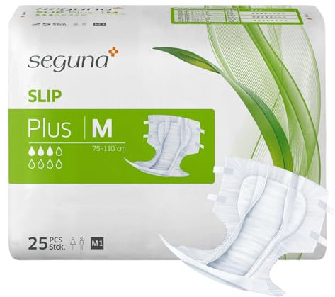 SEGUNA Slip Plus, Inkontinenz Windeln für Erwachsene, Frauen, Männer, Windeln bei mittlerer Blasenschwäche, Stuhlinkontinenz (M (Beutel 25 Stück))