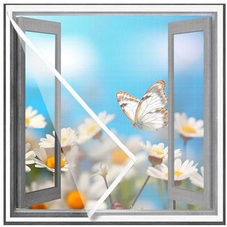 Fliegengitter Fenster 50x70cm Insektenschutz Fiberglas-Fliegengitter Gewebe Fliegenvorhang Moskitonetz mit Klettband, Schutz gegen Mücken für Fenster und Türen,Weiß