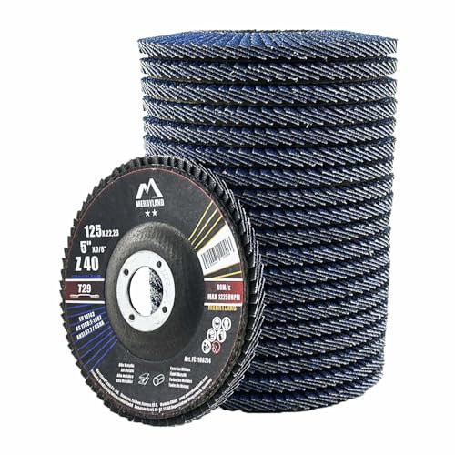 Merryland Dischi Lamellari 125 Ferro Metallo per Smerigliatrice Angolare, 125mm Grana 40 T29 Disco Lamellare 20 Pezzi, Corindone Zirconio Blu Acciaio INOX Dischi Abrasivi, Craft-Line FC1108214-20