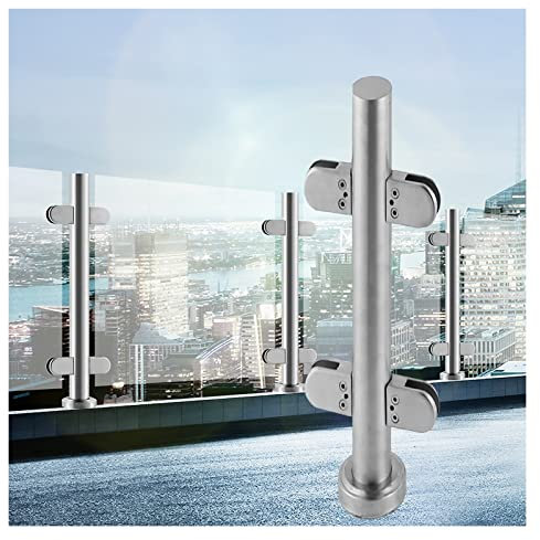 Moderne Zaunelemente aus Glas, runder Pfosten, winddichte Geländersäule zur Bodenmontage für Villen/Terrassen/Balkone, für 10 mm oder 12 mm dickes Glas, mit Beschlägen (Farbe: Mittelpfosten, Größe: 85