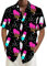 ETHKIA Herren Hemd Kurzarm Flieder Herrenmode-bedrucktes Strand-Kurzarmhemd Modern Fit Hemd Herren (Black, XXXL)