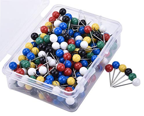 Hrlace 300pcs Karte Nagel 5mm Rundkopf Stecknadeln Buntkopf Pushpins Kunststoffkopf Pinnadeln Map Pins Markierungsnadeln Pinnwand Stecknadeln für Weltkarte, Cork Board, Stoffmarkierung Bunt