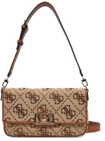GUESS Circe Flap Shoulder Bag Latte Logo