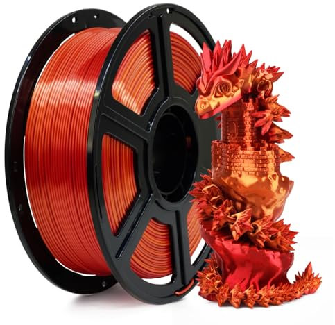 FLASHFORGE Seide PLA-Farbverlaufsfilament, Mehrfarbiger Farbwechsel Regenbogen-3D-Druckfilament, Gold zu Rot Glänzend Schneller Farbwechsel Jede 8M Schrittweise, Seidige Textur & Ultrahoher Glanz