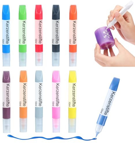 Ovaletta 10 Stück Kerzenstifte, Kerzen Bemalen Set, Wachsstifte für Kerzen, Candle Pen für Kerzen, Kerzenfarbe, Dekorieren und Personalisieren von Kerzen, Keramik Bemalen Set, je 10 ml