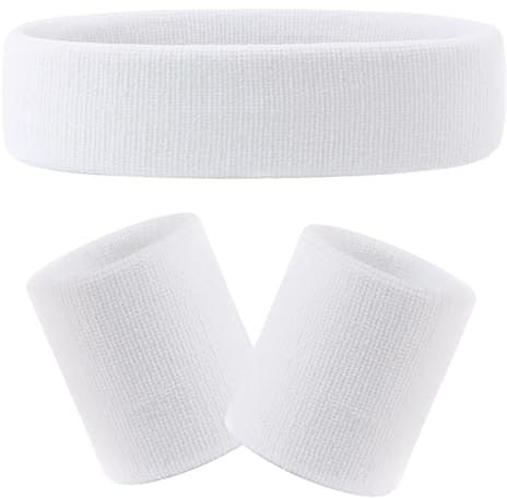 3 Stück Schweißbänder Handgelenk Schweißbänder Stirnband Set Sport Wristbands Headbands, Sport Schweißband Stirnbänder Set für Fußball Basketball Tennis - Weiß