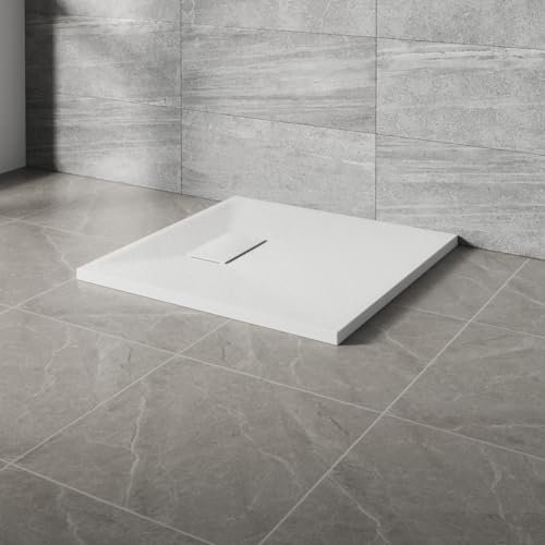 NRG 700x700mm SMC Square Shower Tray White Slip-Resistance Bathroom Shower Base Easy to Clean