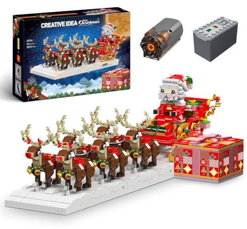 skicare 2073 Teile - Weihnachts Bauset: Santas Schlitten mit Rentieren, Dekoratives Weihnachts Hausset für die ganze Familie, Sammlerstück für Erwachsene und Kinder