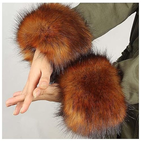 BrightGlow Damen Manschetten Fell Stulpen Faux Pelz Stulpen Pulswärmer Herbst Winter Manschetten Wärmer Wrist Band Cuffs Flauschig Fellstulpen Pelz Pulswärmer Handstulpen für Kleidung Braun