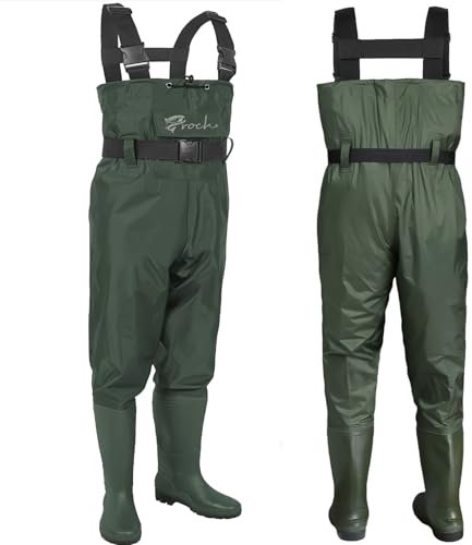 Croch Wathose Uomo Donna Impermeabile con Stivali di gomma - Ideale per la pesca e le attività all'aperto, verde, 43