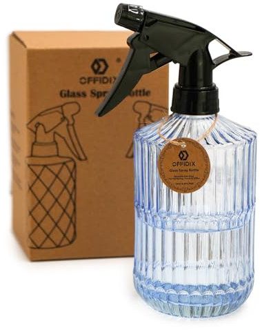 OFFIDIX Pflanzennebel, 0,45 l Glas-Sprühflasche mit verstellbarer Düse, Handdruck-Pflanzennebel mit oberer Pumpe für Garten, Pflanze, Reinigung (blau)