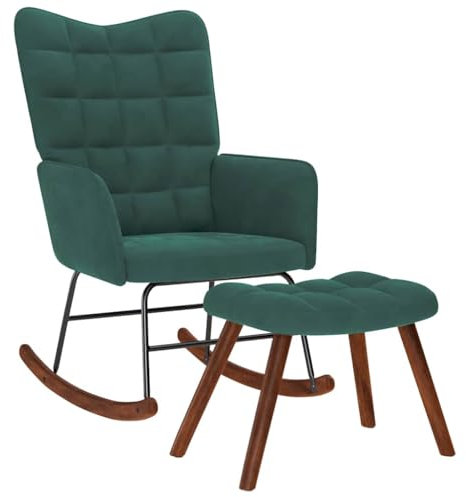 vidaXL Chaise à Bascule avec Repose-Pied Vert foncé Velours, Fauteuil à Bascule, Chaise Longue, siège de Salon, Chaise, Chaise de Salon