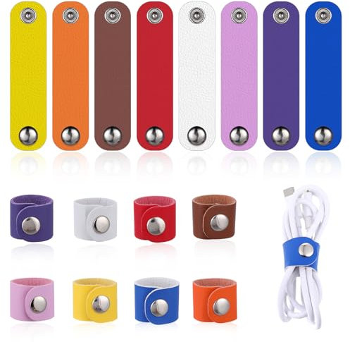 16 Stück Bunt Leder Kabel Organizer Bunt Kabelhalter Leder Kabelbinder Wiederverwendbare Hörer Lederband Kopfhörer Aufwicklung Multifunktionale Kabelmanagement Kabelbinder für USB Ladekabel