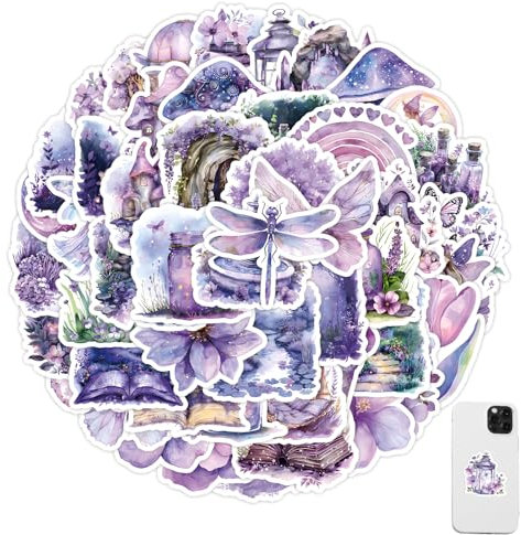 50 Stück Aesthetic Sticker,Lila Modische Aufkleber, Niedliches Lila Blumen Und Schmetterlinge Aufkleber,Wasserfeste Aufkleber,Vinyl-Aufkleber,Für Wasserflaschen, Handys, Laptops, Skateboards