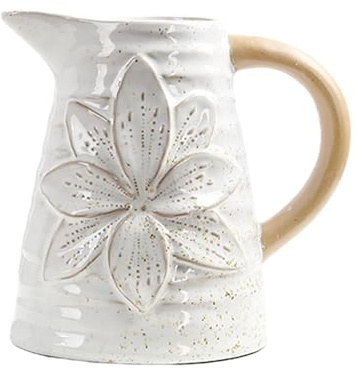 Französische Landhaus-Keramikvase mit Punkte- & Blumenmuster - Deko für Wohnzimmer/Schlafzimmer/Büro - Ideal für Pilzgras, Frischblumen & Tisch/Regal/Kamin