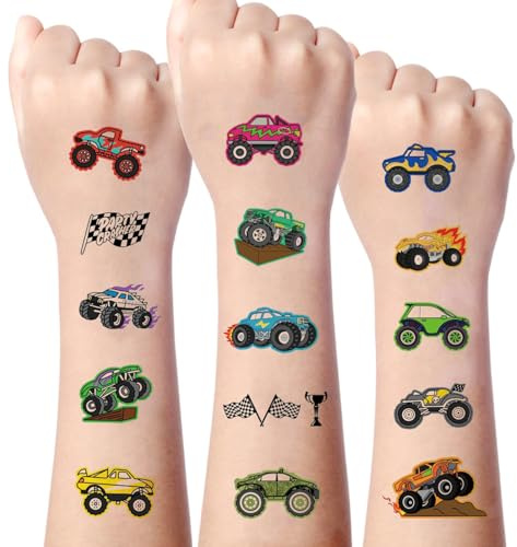 72 PCS Classic Vintage Race Car Temporary Tattoos, 64 Different Designs Big Cars Waterproof Temporary Tattoo Stickers, Race Car Themed Sticker for Kids Birthday Decorations Party Supplies