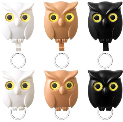 Keboyoe 6 Pièces Crochet Clé Hibou Crochet Porte Clés Hibou Chouette Mural Porte Clé Mural Magnétique Autocollant avec Design Yeux Ouverts et Fermés pour Bureau à Domicile