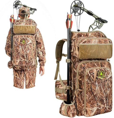 NewView Wild Cedar Bow Hunting Backpack for Men, Saddle Camo Backpack with Bow Holder