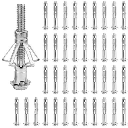 40 Stück Hohlraumdübel Metall, M6*52MM Rigipsdübel, Hohlraumdübel Set, Verzinkt HohlwanddüBel RigipsdüBel, Expansion Nuts für Hohlwand, Hohlziegel, Holzplatte, Gipskartonplatten