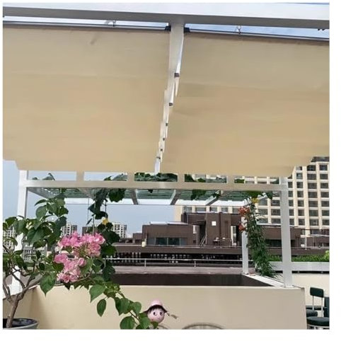 Pergola rétractable et imperméable, Toile d'ombrage extérieure de Remplacement, auvent Pare-Soleil ondulé, avec câble Coulissant, pour terrasse, Jardin, tonnelle, véranda.(1.5x6m)