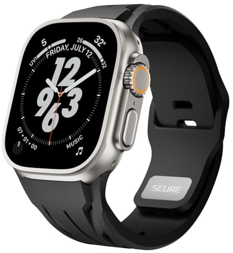 SEURE Cinturino in silicone per Apple Watch Ultra 2/1 49 mm, serie 10 46 mm, serie 9/8/7 45 mm, serie SE2/6/SE/5/4 44 mm, serie 3/2/1 42 mm, design auto sportiva, cinturino di ricambio per uomo e