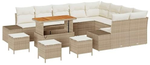 vidaXL Gartensofa-Set mit Kissen mit Speicher 13 pcs Beige Poly Rattan, Garten- und Terrassenmodular-Sofa, UV-beständige Materialien, robuster Stil mit Stauraum