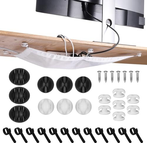 kwmobile Under Table Cable Management Net - Organise The Cables Under Your Desk - Universal Desk Compatibility - For Gaming or Office Set Up - 63.5 x 24 cm - White