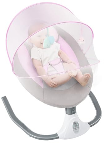 BalancelleBebe Electrique,Balancellepour BéBéBalancelle,Balancer BéBés,avec Parasol et Tente,Il Convient aux Familles avec des BéBéS âGéS de 0 à 18 Mois et Pesant (Rose, Blanc, Gris)