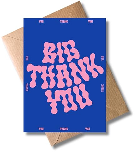 WBdesignz Retro Dankeskarte mit Umschlag - Big thank you - moderne Danke Karte - Dankeschön Danksagung - Geschenkkarte für Freunde Familie (DIN A6)