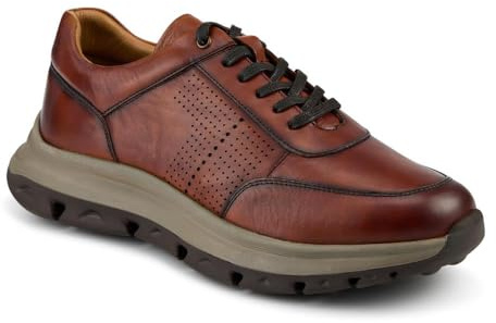 Wide Fit Breathable Leather Lace Up Trainers - Tan Size 11