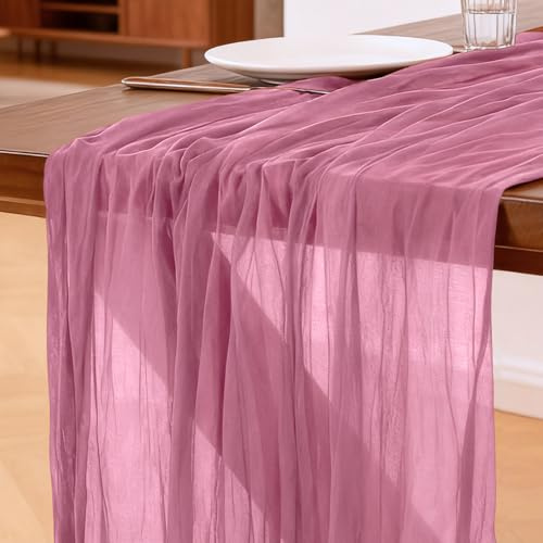 Chemin de Table Rouge Rosé Clair, 300 x 90 cm Style Bohème Table de Cuisine en Gaze pour Les Mariages, Anniversaires, Fêtes Prénatales, Enterrements de Jeune Décorations de Banquets