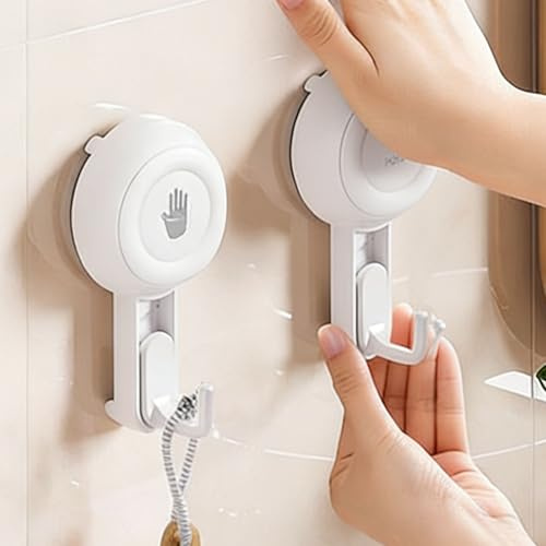 EAAGHK Ganci Ventosa Potenti Riutilizzabile 2 Pz Appendiabiti a Ventosa Senza Foratura Gancio a Ventosa per Piastrelle da 5KG per Cucina Bagno Parete Doccia, Una Pressione per Assorbire, Bianco