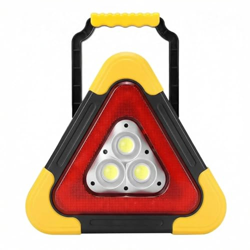 AURIVEE Triángulo de Emergencia para Coche XL 27cm – 1500 Lúmenes, Luz LED COB Intensa, Recargable Solar/USB, IP65, para Advertencia de Avería, Seguridad Vial