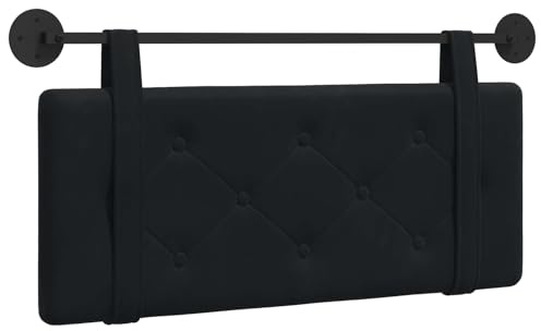 vidaXL Hängendes Kopfteil Schwarz Samt, Moderner rechteckiger Wand-Headboard aus Samt, bezogen mit Bändern, Knopfsteppung für entspannende Schlafzimmer-Deko