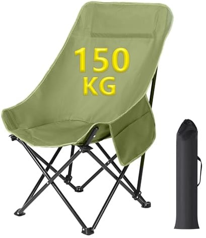 HAUSPROFI Campingstuhl Faltbar Ultraleicht 150kg, Hochlehner Klappstuhl | Angelstuhl Klappbar mit Seitentaschen, Camping Stuhl Tragbarer für Outdoor, Camping, Angeln, Wandern & Festival