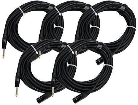 Pronomic Set da 5 Stage JMXM-10 Cavo Mono Jack/XLR 10m (non bilanciato schermato, XLR maschio 3 poli a jack mono 6,3 mm, incl. fascia a strappo) nero