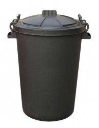 Chabrias Ltd Heavy Duty 85 Litre Black UK Made Plastic Bin Dustbin, Indoor or Outdoor with Locking Clip Lid for Home Garden Rubbish Waste Animal Feed